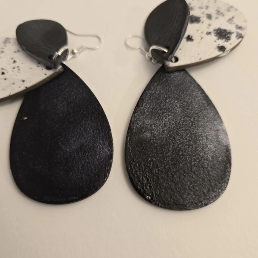 HANDCRAFTED Wood Layered Teardrop Earrings HANDMADE HAND PAINTED Dangle Earrings